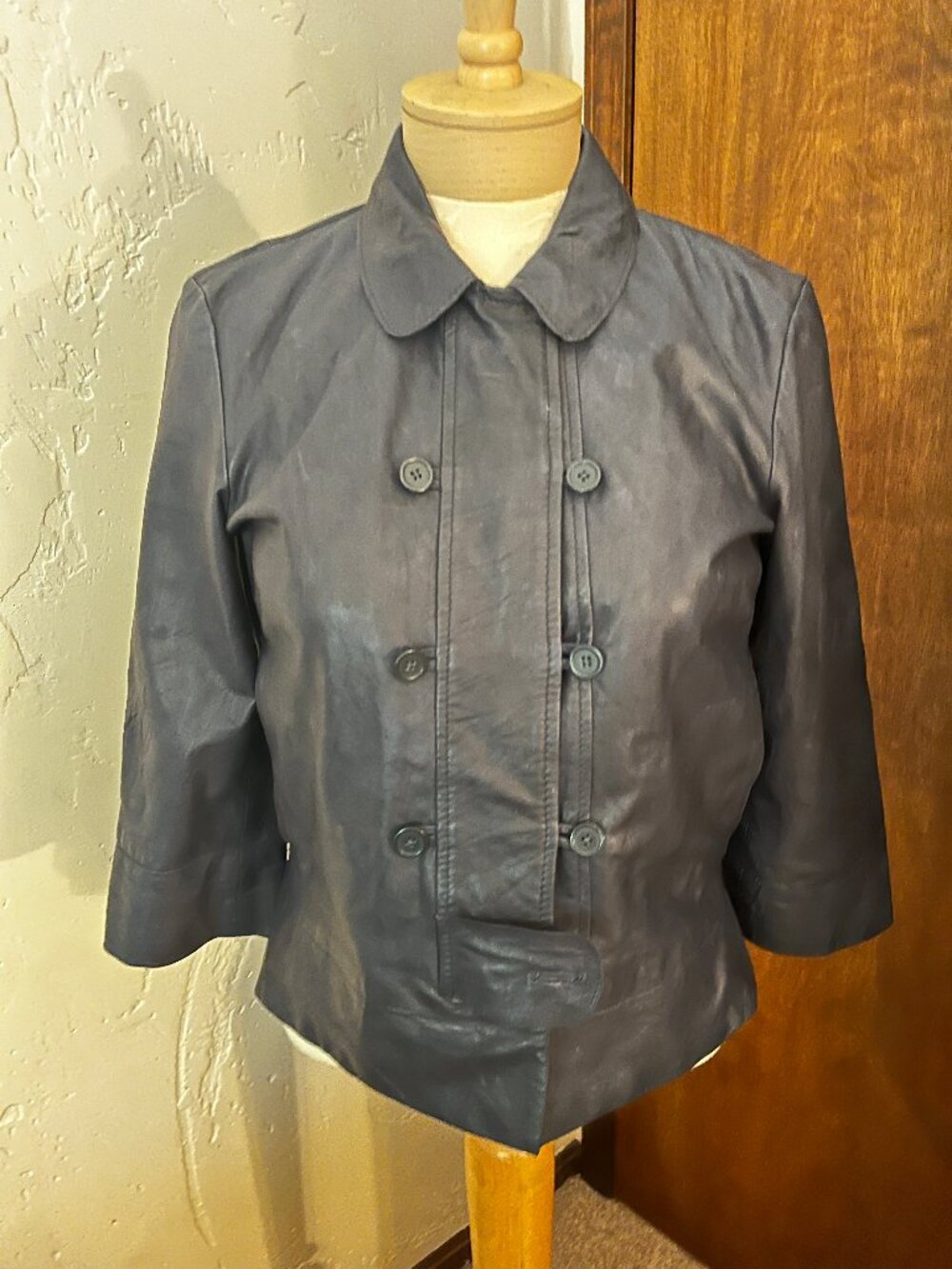 Vintage Generra Black 100% Leather Women's Cropped Jacket, 3/4 Sleeve, Size M